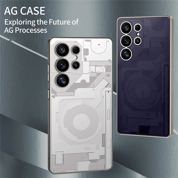 For Samsung Galaxy S24 Ultra Case Circuit Pattern AG Matte Skin Touch PC + TPU Phone Back Cover - Black - 5