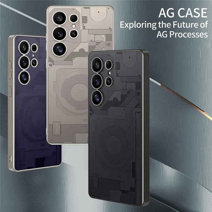 For Samsung Galaxy S24 Ultra Case Circuit Pattern AG Matte Skin Touch PC + TPU Phone Back Cover - Black - 7