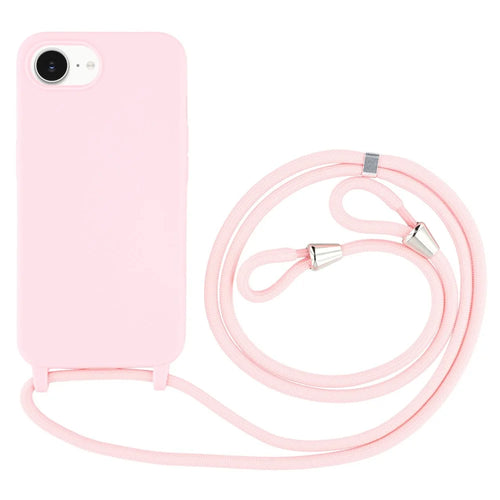For iPhone 17e / 16e Case TPU Soft Shockproof Phone Cover with Adjustable Lanyard - Pink - 1