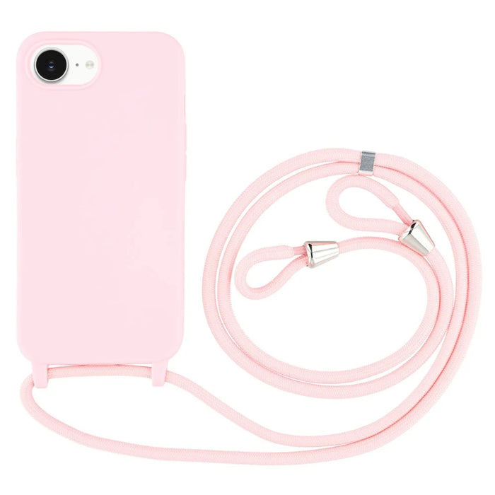 For iPhone 17e / 16e Case TPU Soft Shockproof Phone Cover with Adjustable Lanyard - Pink - 1