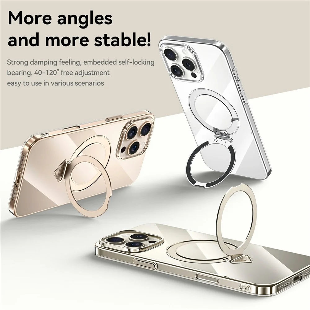 SULADA For iPhone 16 Pro Max Case Compatible with MagSafe Kickstand Clear PC Phone Cover - Titanium Silver - 3