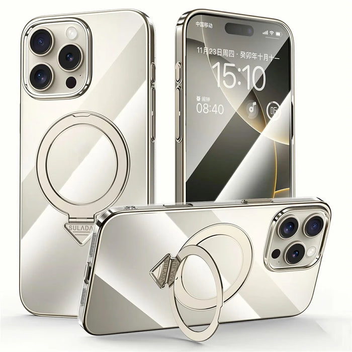 SULADA For iPhone 16 Pro Case Compatible with MagSafe Kickstand Clear PC Phone Cover - Titanium Grey - 1
