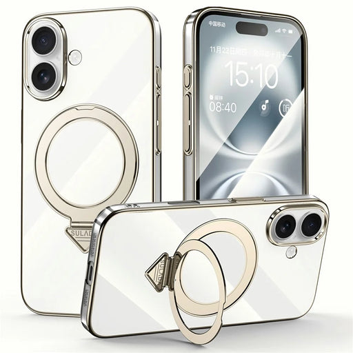 SULADA For iPhone 16 Case Compatible with MagSafe Kickstand Clear PC Phone Cover - Titanium Grey - 1