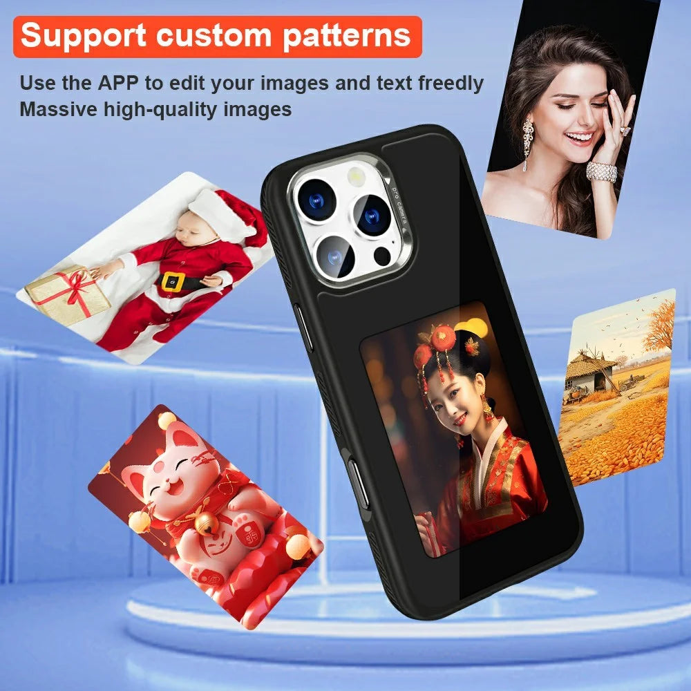 For iPhone 15 Pro Max E-Ink Case 4 inch HD 4 Colors Phone Cover Supports NFC Transfer DIY Pictures - Black - 3