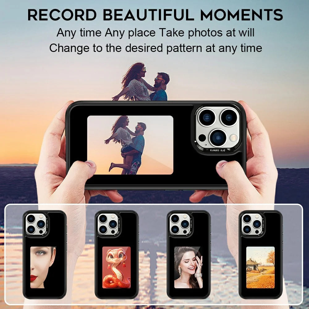 For iPhone 15 Pro Max E-Ink Case 4 inch HD 4 Colors Phone Cover Supports NFC Transfer DIY Pictures - Black - 4