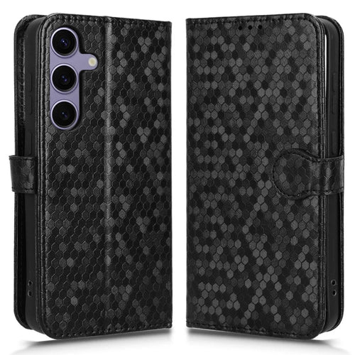 For Samsung Galaxy S25 Wallet Case Dot Pattern Imprint PU Leather Phone Cover - Black - 1