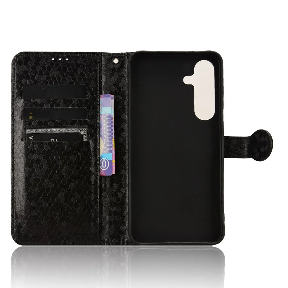 For Samsung Galaxy S25 Wallet Case Dot Pattern Imprint PU Leather Phone Cover - Black - 3