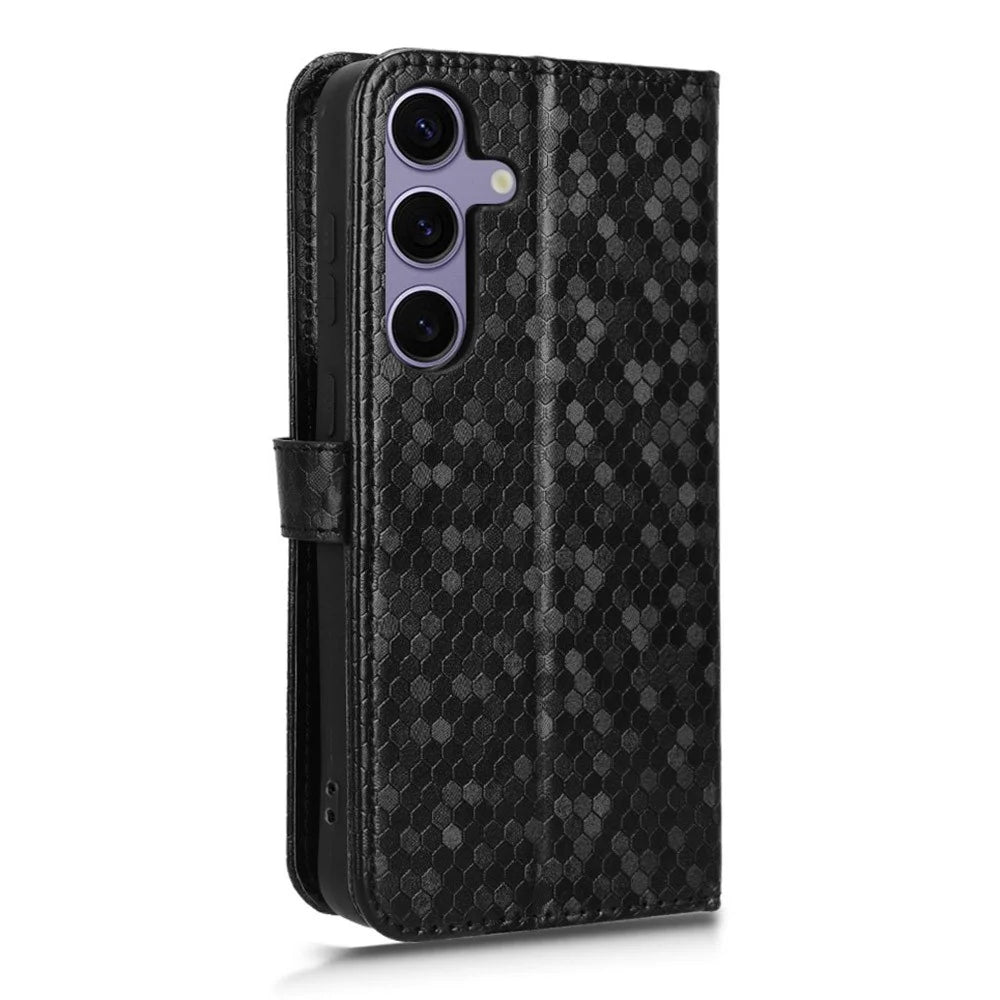 For Samsung Galaxy S25 Wallet Case Dot Pattern Imprint PU Leather Phone Cover - Black - 6
