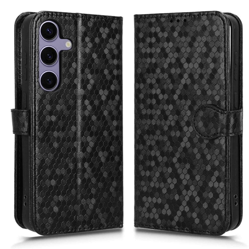 For Samsung Galaxy S25+ Wallet Case Dot Pattern Imprint PU Leather Phone Cover - Black - 1