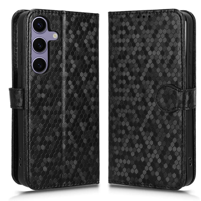 For Samsung Galaxy S25+ Wallet Case Dot Pattern Imprint PU Leather Phone Cover - Black - 1