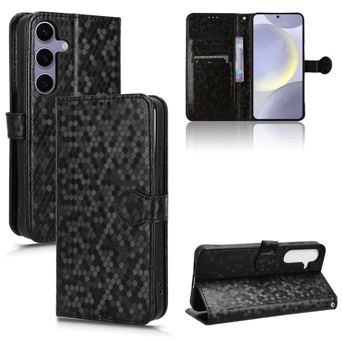 For Samsung Galaxy S25+ Wallet Case Dot Pattern Imprint PU Leather Phone Cover - Black - 5