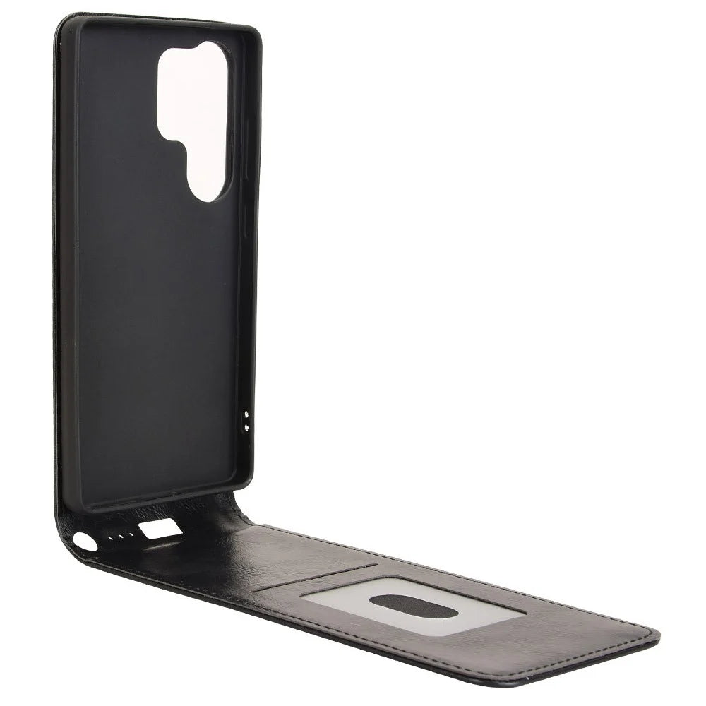 For Samsung Galaxy S25 Ultra Case with Card Slot Magnetic Vertical Flip Leather Phone Cover - Black - 2