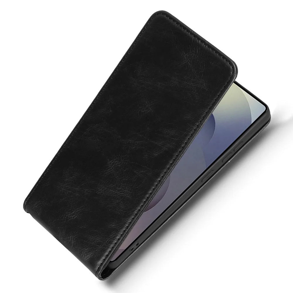 For Samsung Galaxy S25 Ultra Case with Card Slot Magnetic Vertical Flip Leather Phone Cover - Black - 3