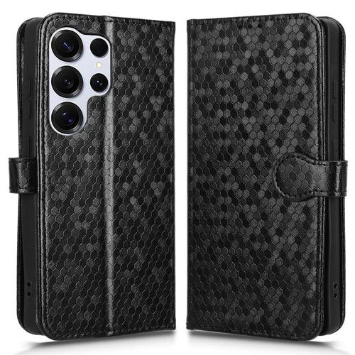 For Samsung Galaxy S25 Ultra Wallet Case Dot Pattern Imprint PU Leather Phone Cover - Black - 1