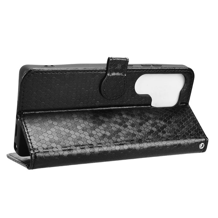 For Samsung Galaxy S25 Ultra Wallet Case Dot Pattern Imprint PU Leather Phone Cover - Black - 3