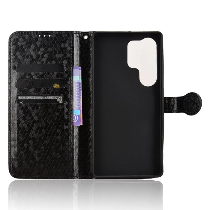 For Samsung Galaxy S25 Ultra Wallet Case Dot Pattern Imprint PU Leather Phone Cover - Black - 4