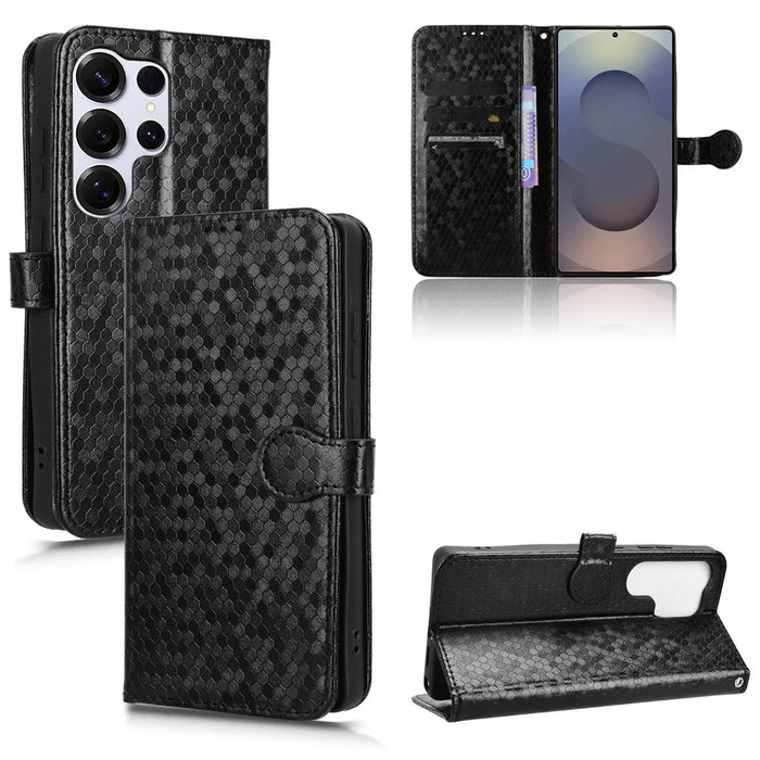 For Samsung Galaxy S25 Ultra Wallet Case Dot Pattern Imprint PU Leather Phone Cover - Black - 5