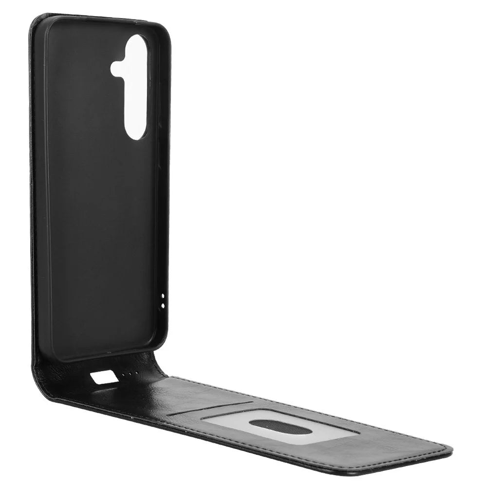 For Samsung Galaxy S25+ Case with Card Slot Magnetic Vertical Flip Leather Phone Cover - Black - 2
