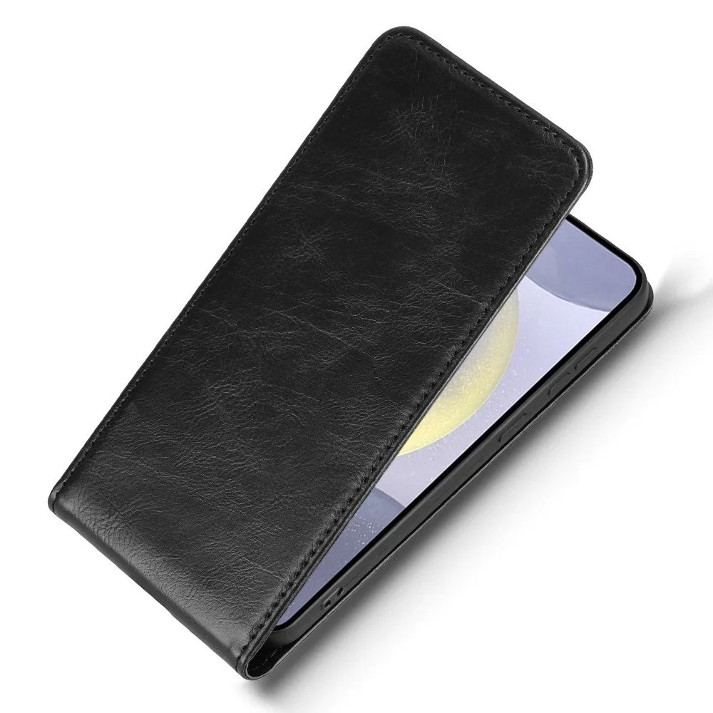 For Samsung Galaxy S25+ Case with Card Slot Magnetic Vertical Flip Leather Phone Cover - Black - 3