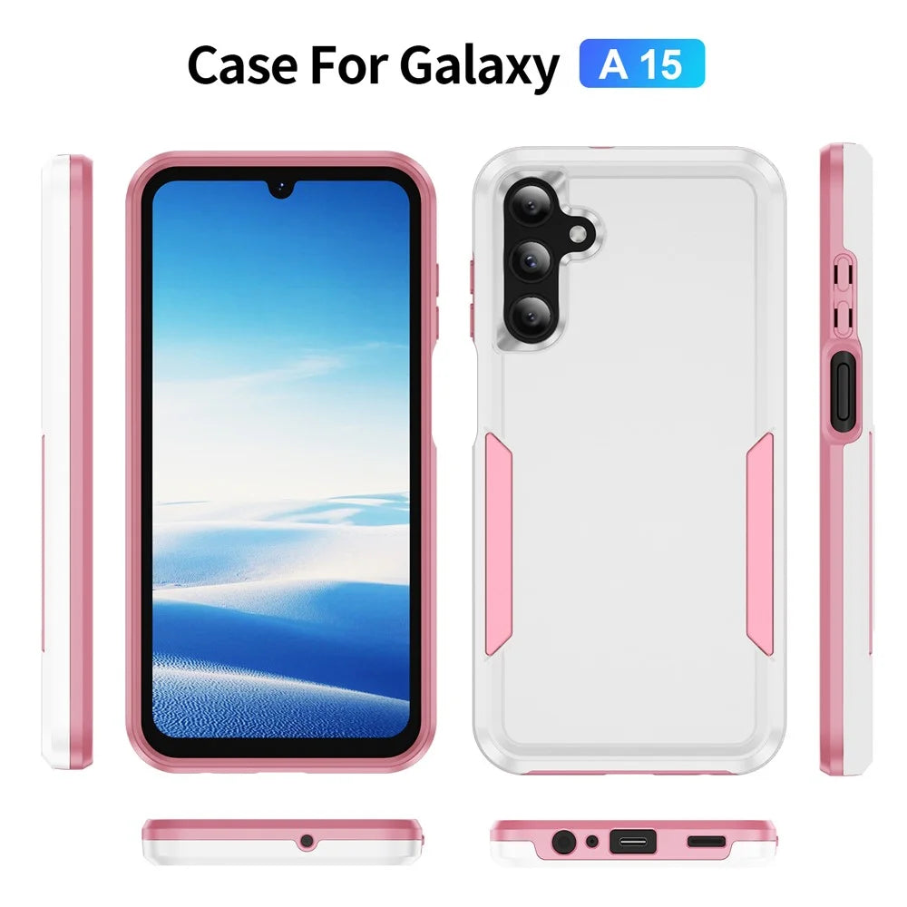 For Samsung Galaxy A15 4G / 5G Case PC + TPU Military Grade Drop Protective Phone Cover - White + Pink - 2
