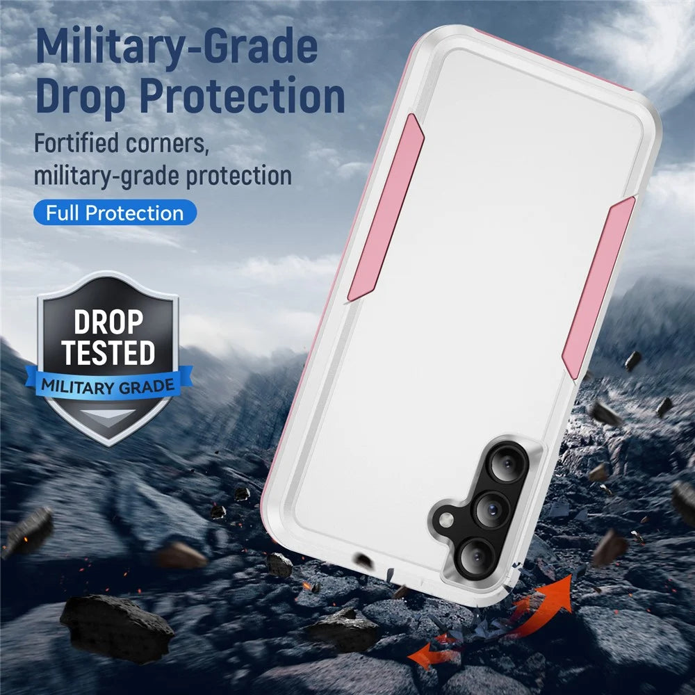 For Samsung Galaxy A15 4G / 5G Case PC + TPU Military Grade Drop Protective Phone Cover - White + Pink - 6
