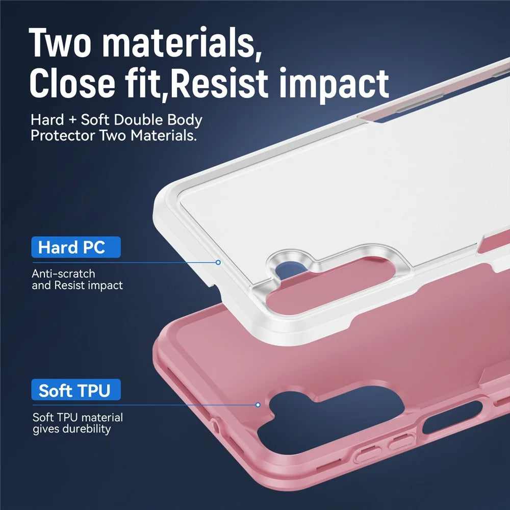 For Samsung Galaxy A15 4G / 5G Case PC + TPU Military Grade Drop Protective Phone Cover - White + Pink - 7