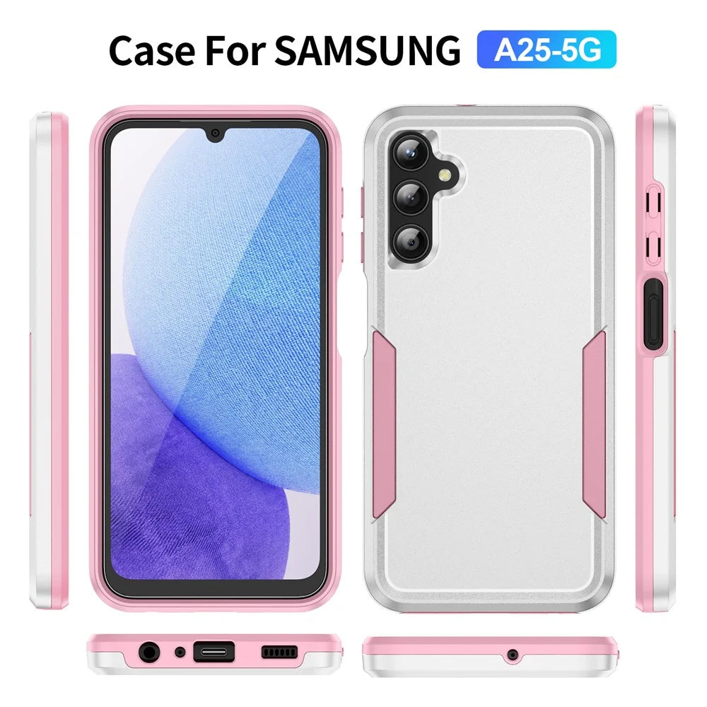 For Samsung Galaxy A25 5G (Global) (161.0 x 76.5 x 8.3mm) Case PC+TPU Military Grade Drop Protective Phone Cover - White+Pink - 2