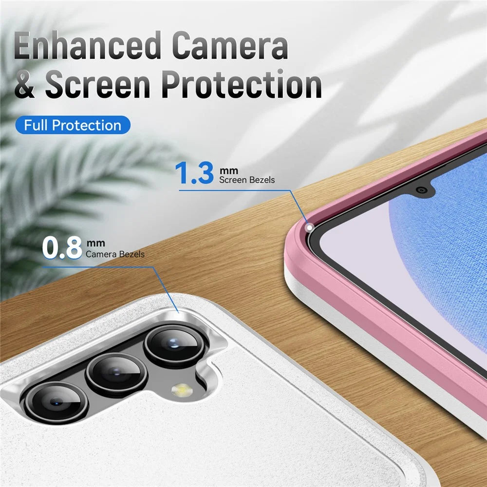 For Samsung Galaxy A25 5G (Global) (161.0 x 76.5 x 8.3mm) Case PC+TPU Military Grade Drop Protective Phone Cover - White+Pink - 5