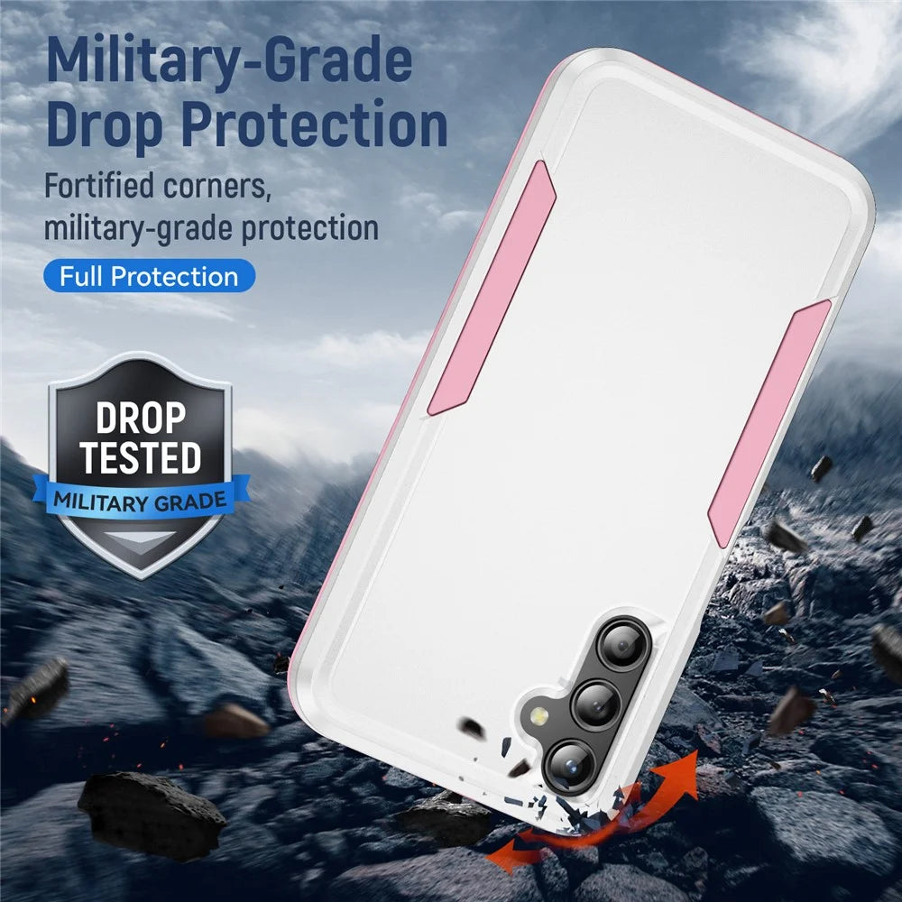 For Samsung Galaxy A25 5G (Global) (161.0 x 76.5 x 8.3mm) Case PC+TPU Military Grade Drop Protective Phone Cover - White+Pink - 6