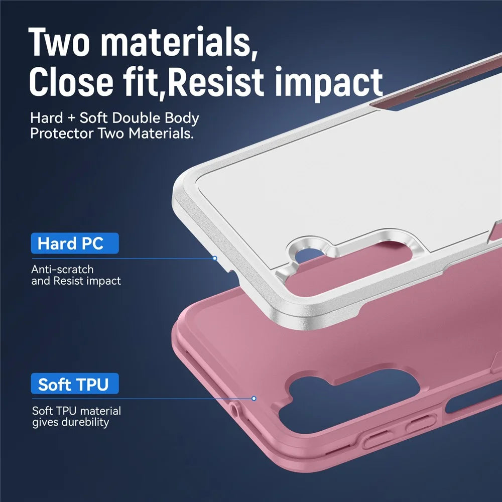 For Samsung Galaxy A25 5G (Global) (161.0 x 76.5 x 8.3mm) Case PC+TPU Military Grade Drop Protective Phone Cover - White+Pink - 7