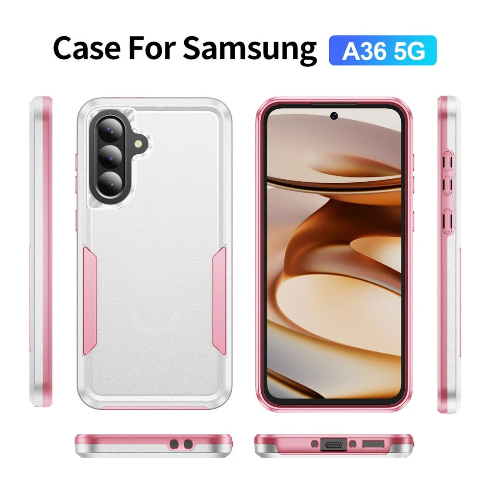 For Samsung Galaxy A36 5G Case PC + TPU Military Grade Drop Protective Phone Cover - White + Pink - 2