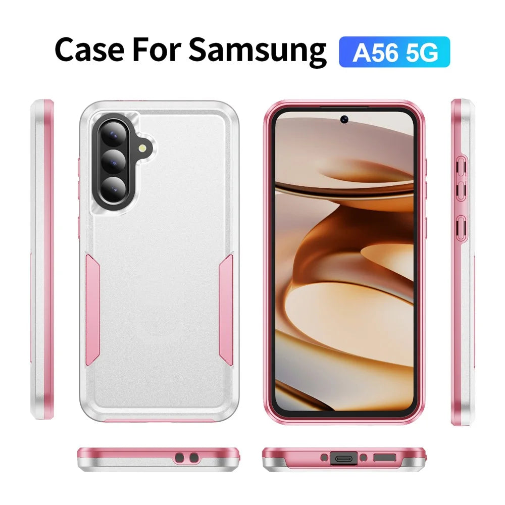 For Samsung Galaxy A56 5G Case PC + TPU Military Grade Drop Protective Phone Cover - White + Pink - 2