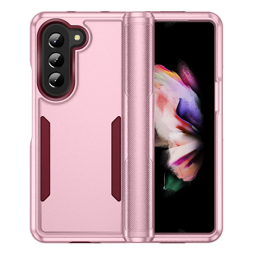 For Samsung Galaxy Z Fold5 5G Case PC + TPU Military Grade Drop Protective Phone Cover - Pink  /  Rose - 1