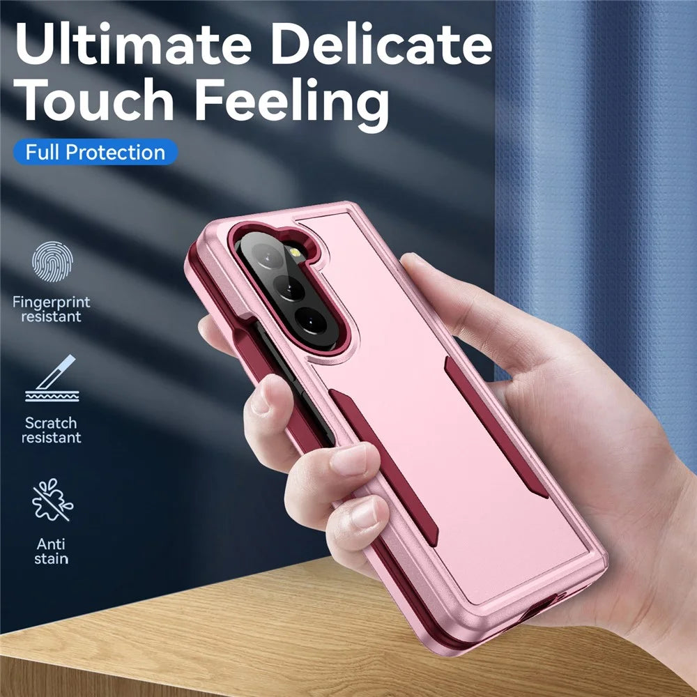 For Samsung Galaxy Z Fold5 5G Case PC + TPU Military Grade Drop Protective Phone Cover - Pink  /  Rose - 4