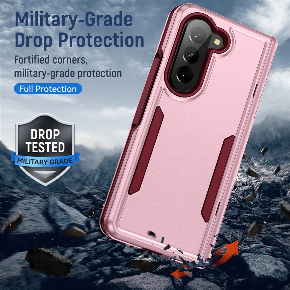 For Samsung Galaxy Z Fold5 5G Case PC + TPU Military Grade Drop Protective Phone Cover - Pink  /  Rose - 5