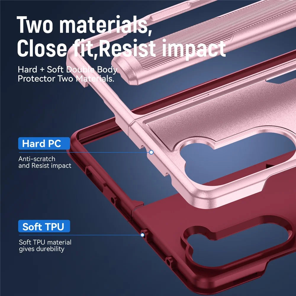 For Samsung Galaxy Z Fold5 5G Case PC + TPU Military Grade Drop Protective Phone Cover - Pink  /  Rose - 7