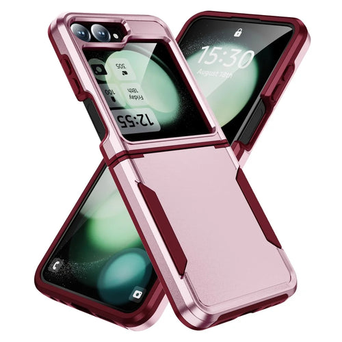 For Samsung Galaxy Z Flip7 FE 5G / Z Flip6 5G Case PC+TPU Military Grade Drop Protective Phone Cover - Pink+Rose - 1