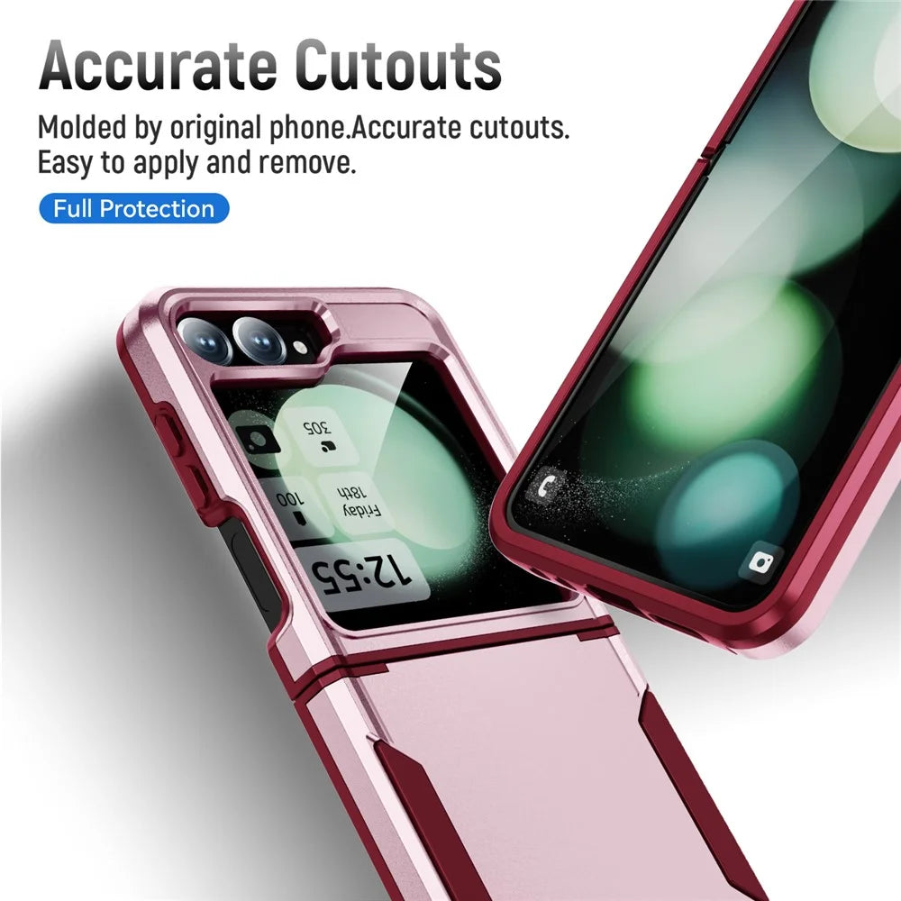 For Samsung Galaxy Z Flip7 FE 5G / Z Flip6 5G Case PC+TPU Military Grade Drop Protective Phone Cover - Pink+Rose - 3
