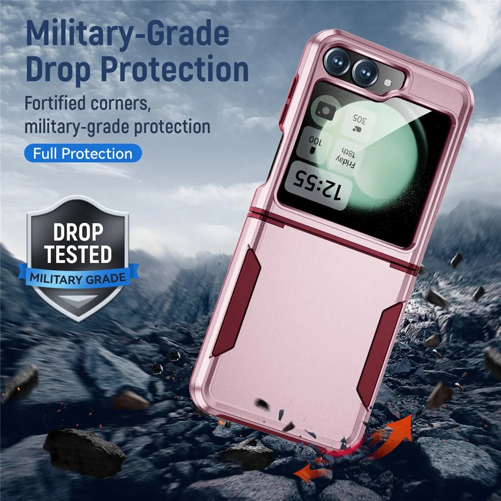 For Samsung Galaxy Z Flip7 FE 5G / Z Flip6 5G Case PC+TPU Military Grade Drop Protective Phone Cover - Pink+Rose - 5