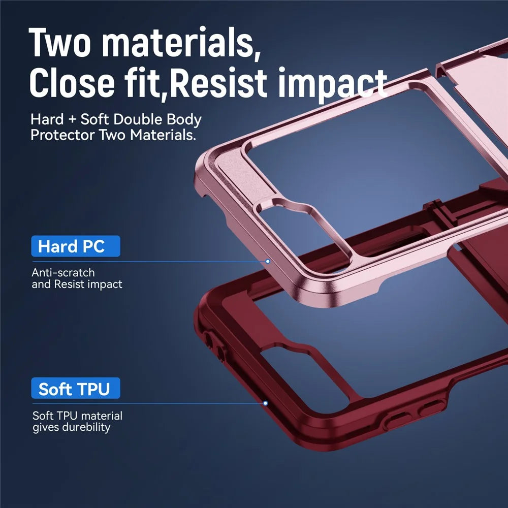 For Samsung Galaxy Z Flip7 FE 5G / Z Flip6 5G Case PC+TPU Military Grade Drop Protective Phone Cover - Pink+Rose - 7