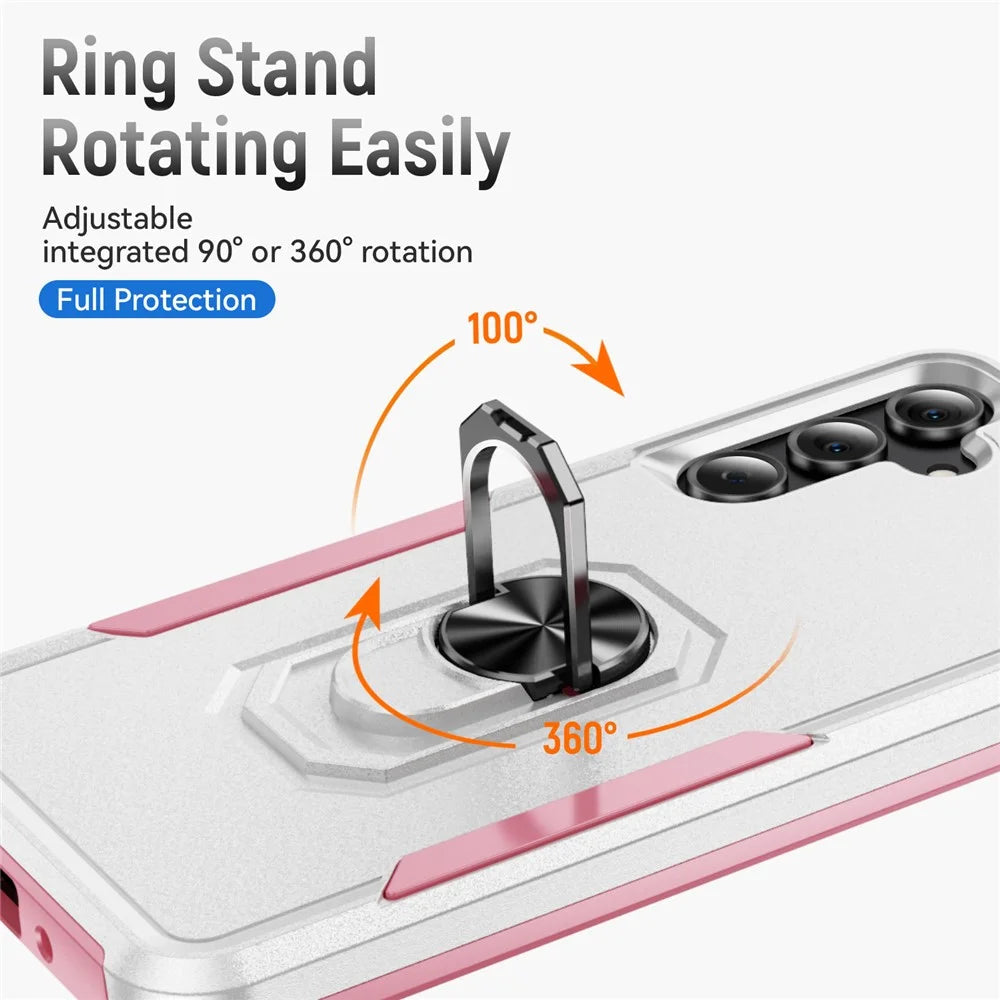 For Samsung Galaxy A18 5G / A18 4G / A17 5G / A26 5G Case Military Grade Ring Kickstand PC + TPU Phone Cover - White + Pink - 3