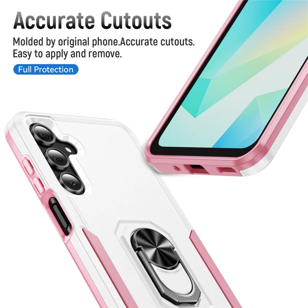 For Samsung Galaxy A18 5G / A18 4G / A17 5G / A26 5G Case Military Grade Ring Kickstand PC + TPU Phone Cover - White + Pink - 4