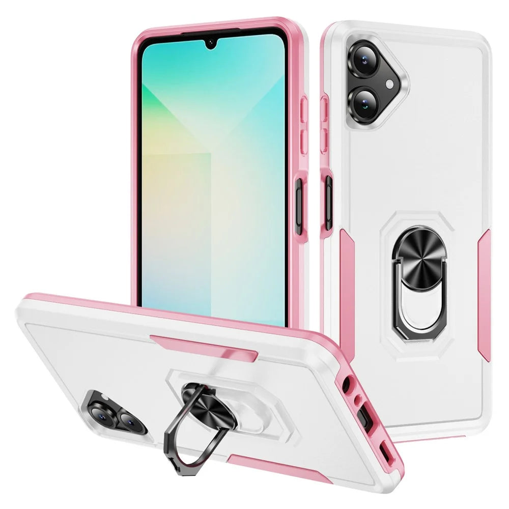 For Samsung Galaxy A06 5G Case Military Grade Ring Kickstand PC + TPU Phone Cover - White + Pink - 1