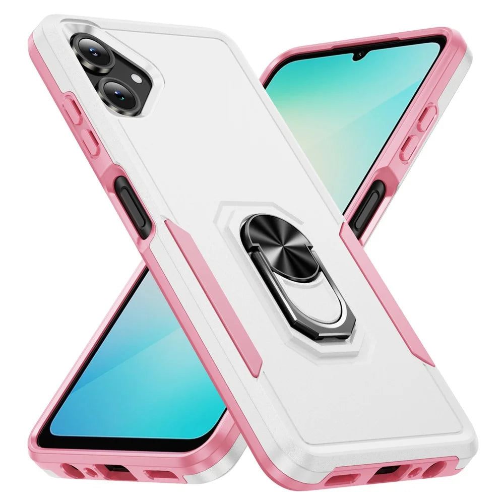 For Samsung Galaxy A06 5G Case Military Grade Ring Kickstand PC + TPU Phone Cover - White + Pink - 2