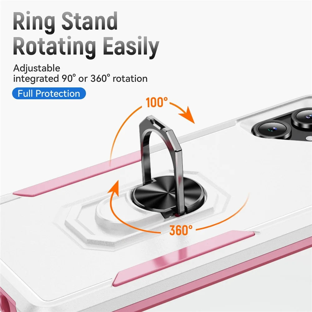 For Samsung Galaxy A06 5G Case Military Grade Ring Kickstand PC + TPU Phone Cover - White + Pink - 3