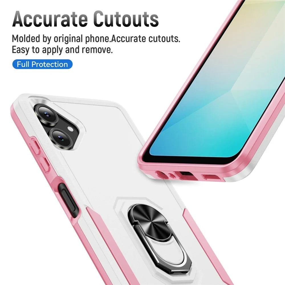 For Samsung Galaxy A06 5G Case Military Grade Ring Kickstand PC + TPU Phone Cover - White + Pink - 4