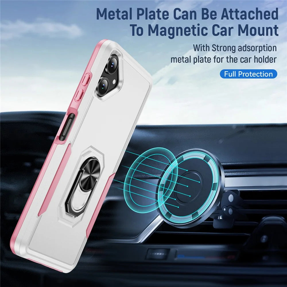 For Samsung Galaxy A06 5G Case Military Grade Ring Kickstand PC + TPU Phone Cover - White + Pink - 6