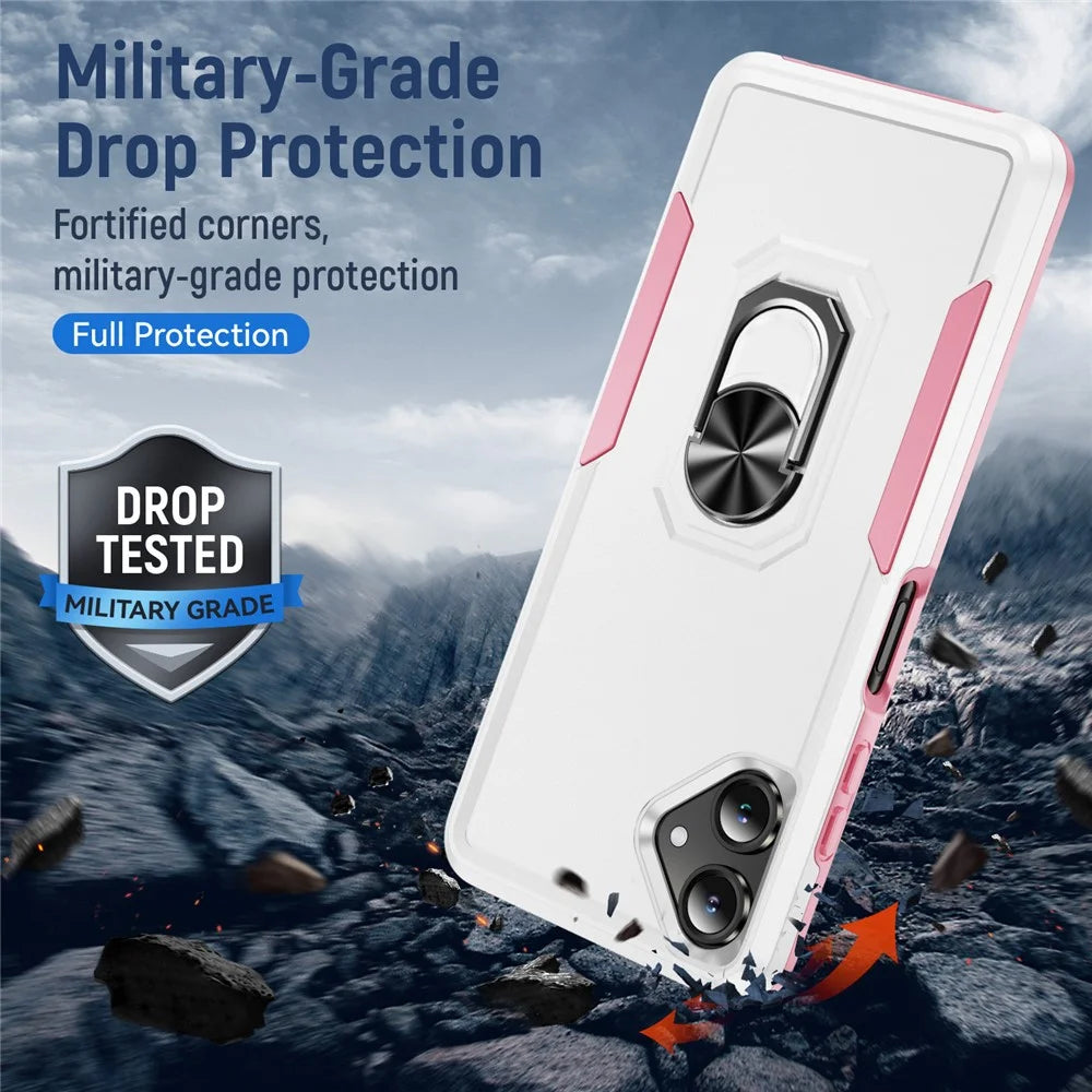 For Samsung Galaxy A06 5G Case Military Grade Ring Kickstand PC + TPU Phone Cover - White + Pink - 7