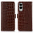 For Samsung Galaxy S25 Edge Case Wallet Crocodile Texture Genuine Cow Leather Phone Cover - Brown - 1