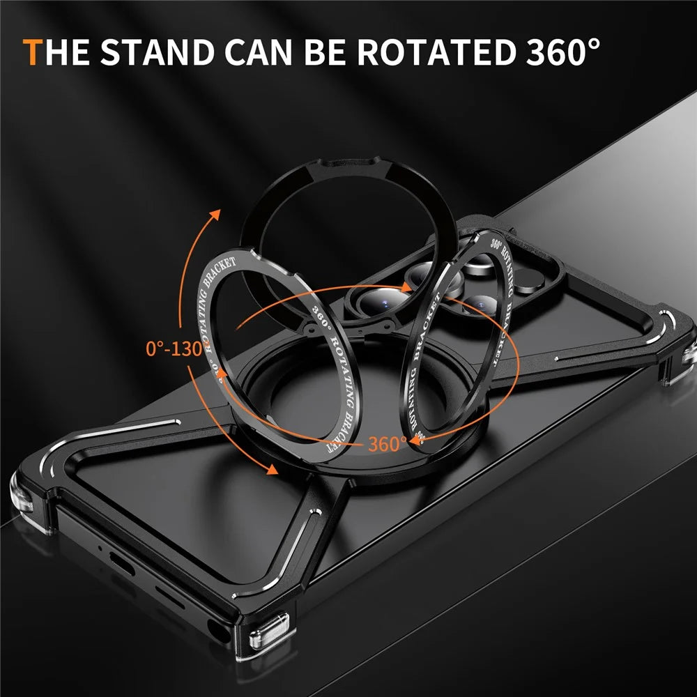 For Samsung Galaxy S25 Ultra Magnetic Case Military Grade Anti Drop 360° Rotating Kickstand Titanium Alloy Bumper Phone Cover - Black - 3